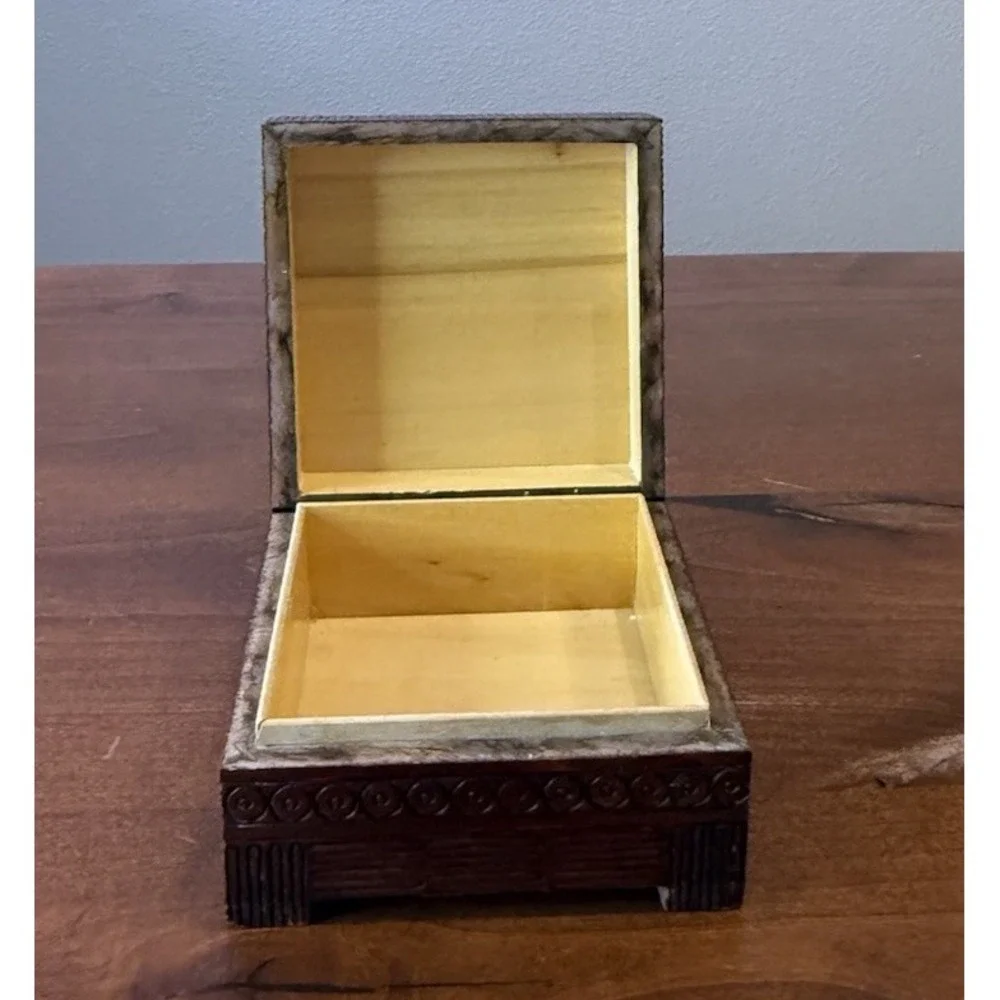 Vintage Hand-Carved Wooden Trinket/ Jewelry Box - Made in Poland